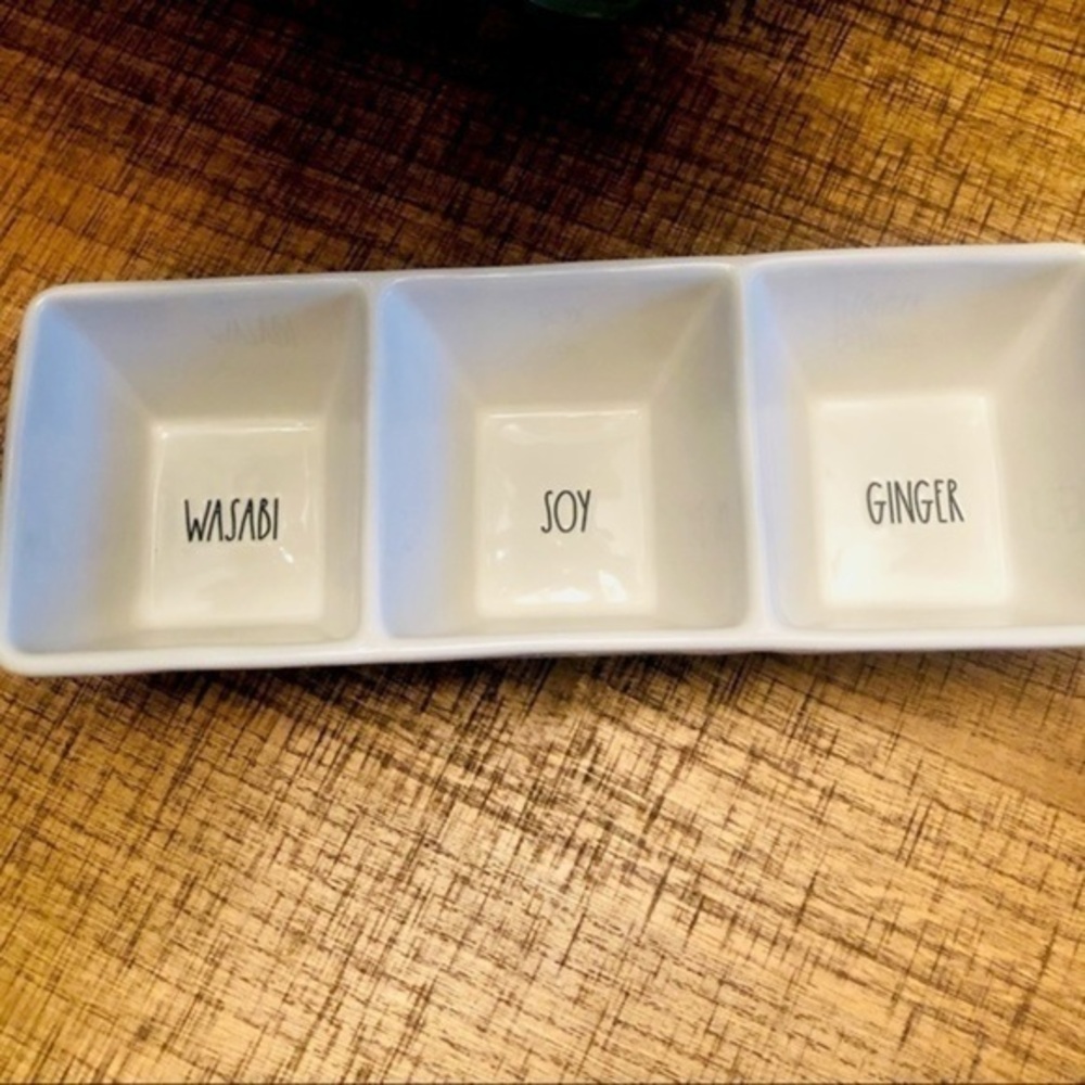 Rae Dunn Sushi Condiment Plate – Wasabi Soy Ginger Ceramic Tray NWT